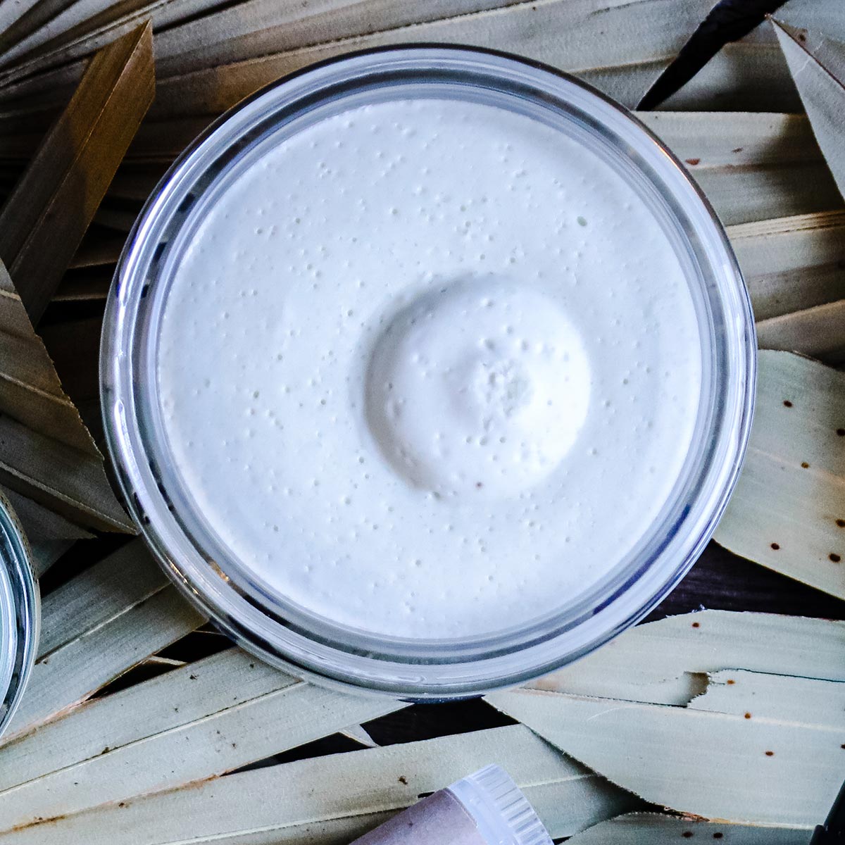 aerial view of blue cactus body butter moisturizer texture