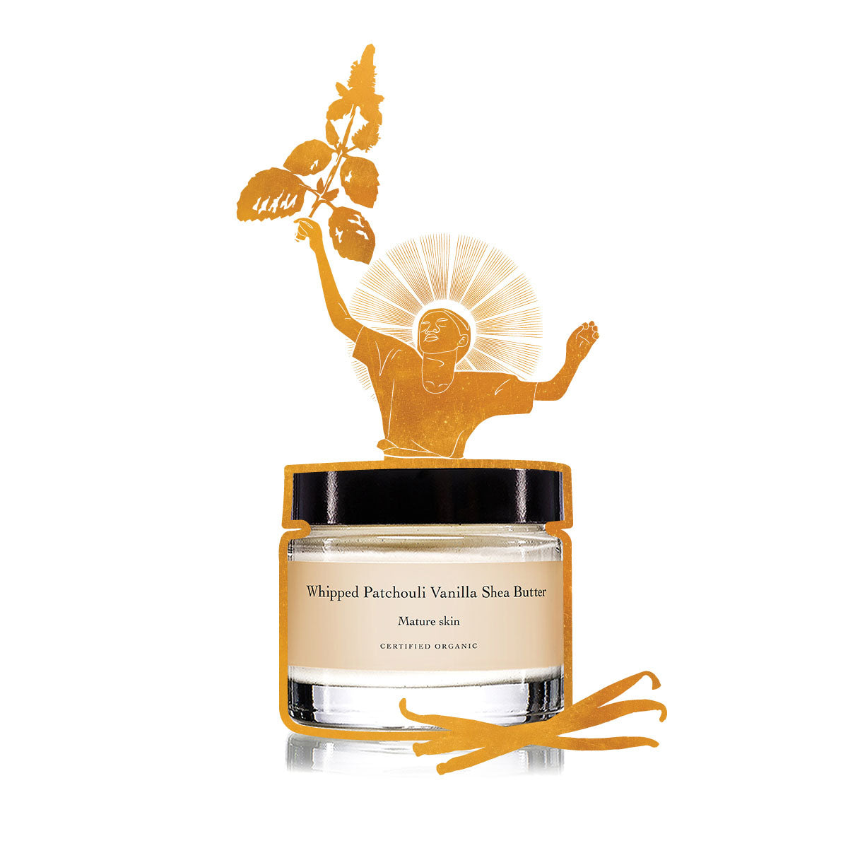 evanhealy organic whipped patchouli vanilla shea butter facial moisturizer for face gilded graphic