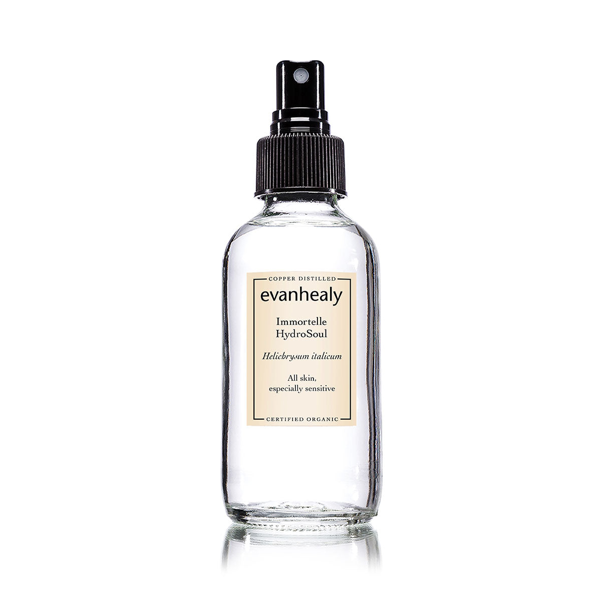 immortelle facial tonic hydrosol product in glass bottle with black pump