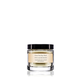 evanhealy green tea clay mask product in glass jar with black lid