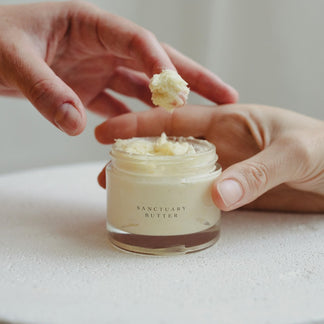 texture of fluffy and creamy whipped shea butter product