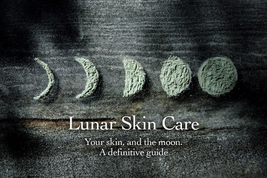 Banner showing five powdered moon phases above the headline Lunar Skin Care and subheading Your skin and the moon