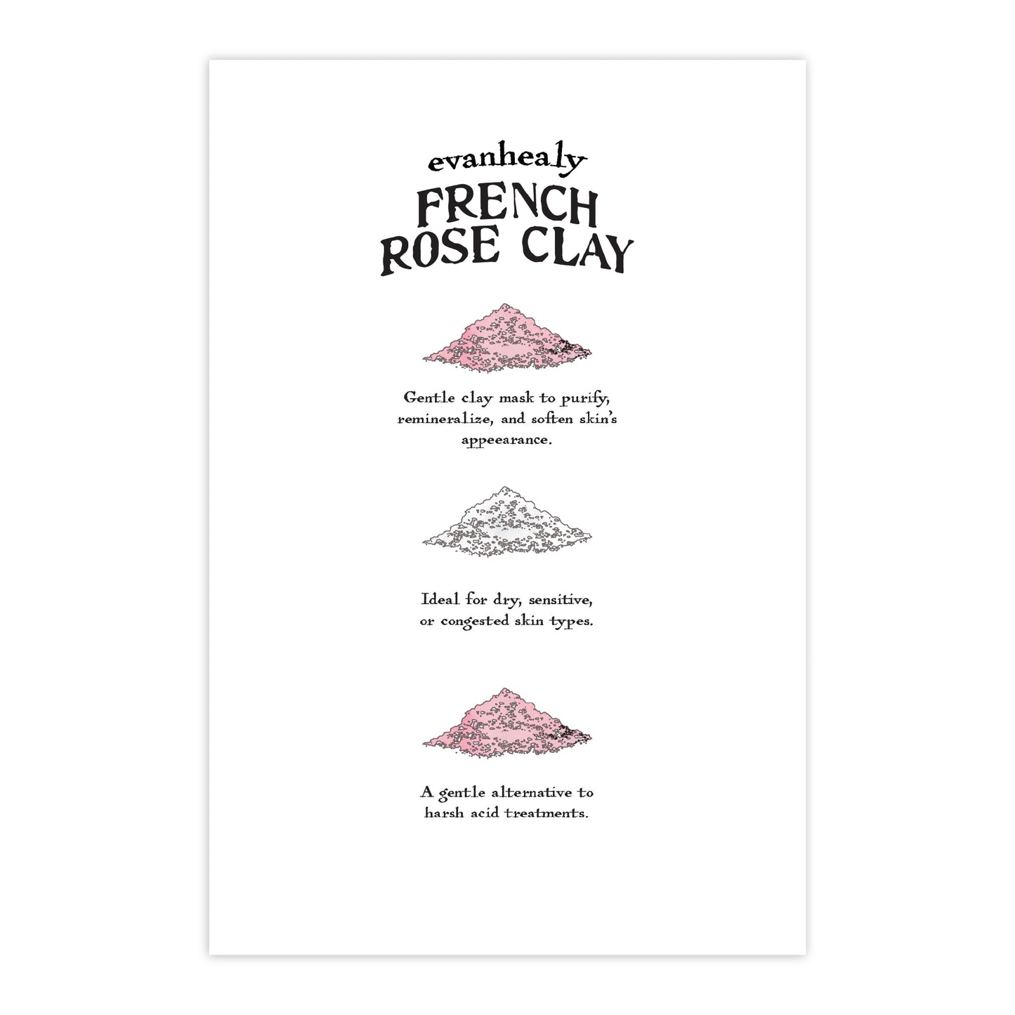 Back view of French Rose Clay Folklore 4x6 postcard showcasing the FRENCH ROSE CLAY title and printed text on white