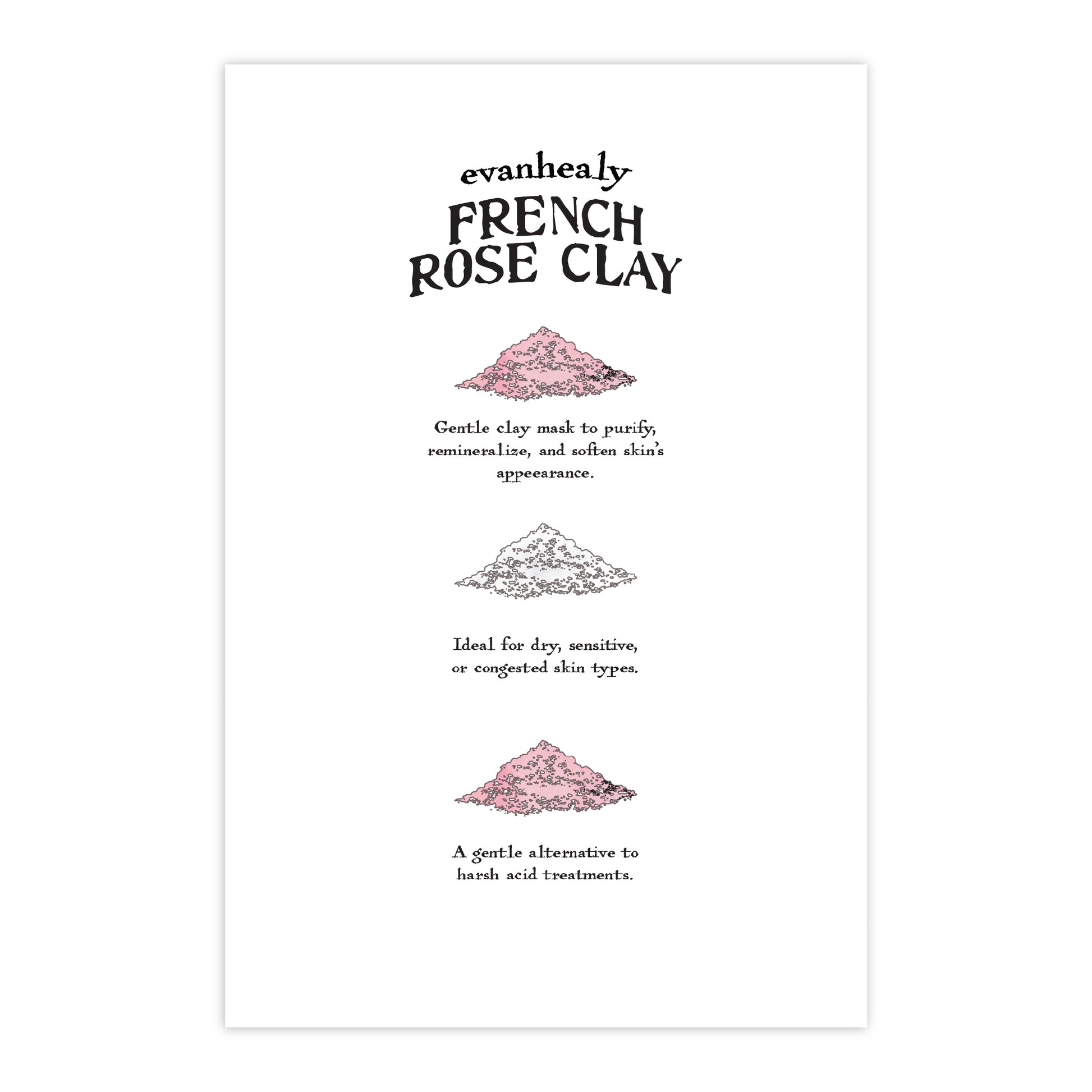 Back view of French Rose Clay Folklore 4x6 postcard showcasing the FRENCH ROSE CLAY title and printed text on white