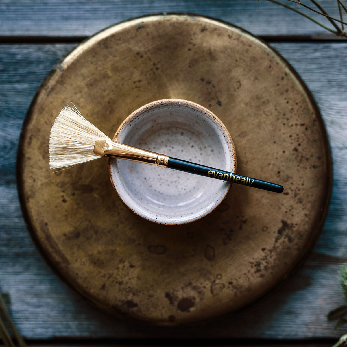 handcrafted ceramic clay masking bowl with fan brush