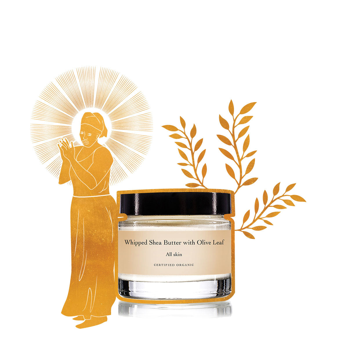 evanhealy organic whipped shea butter with olive leaf facial moisturizer for face and body gilded graphic