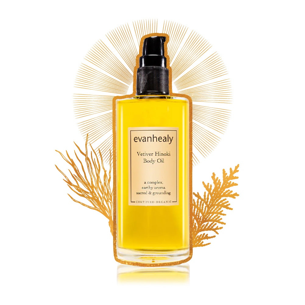 Vetiver Hinoki Body Oil Moisturizer | evanhealy