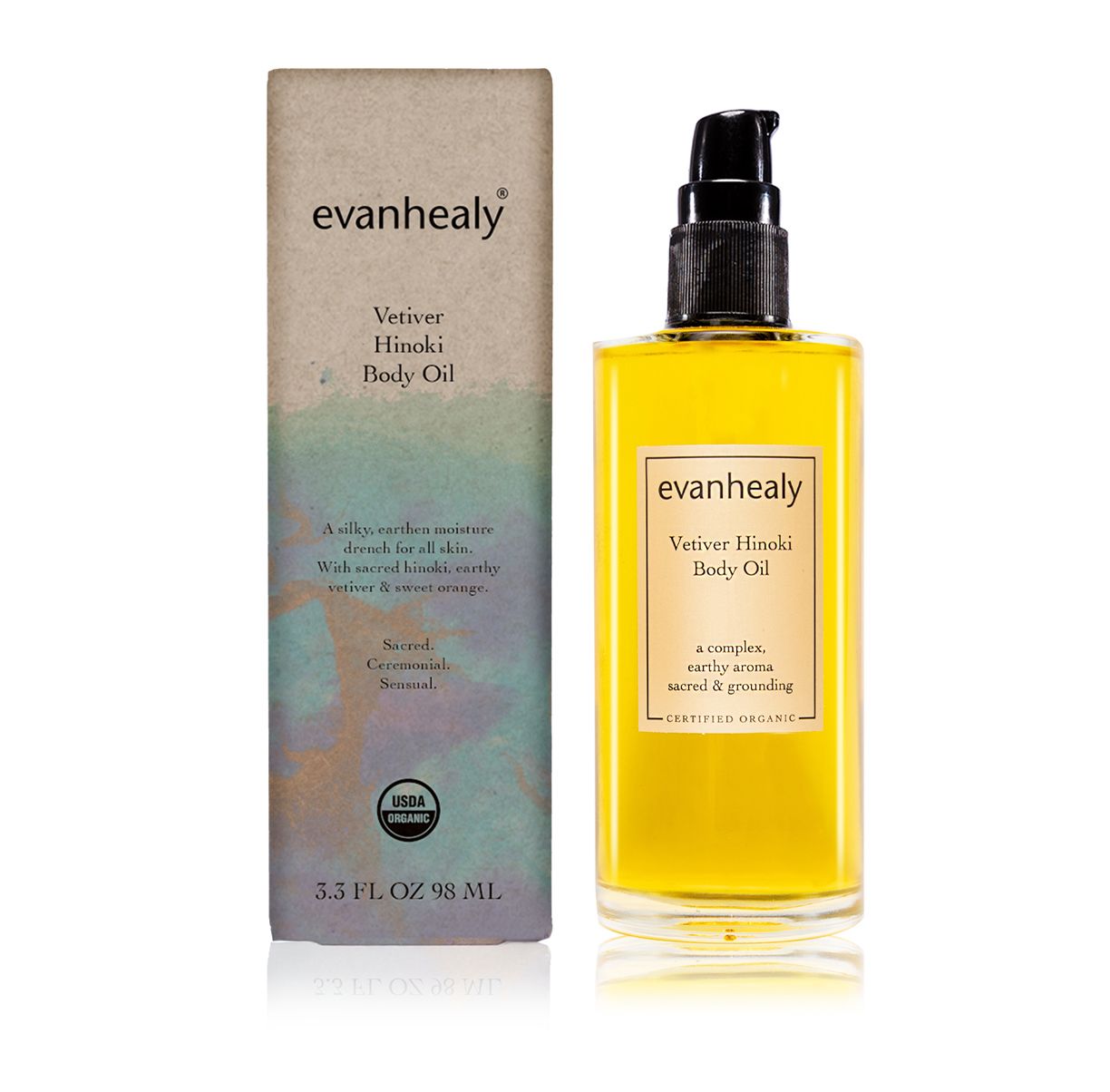 evanhealy vetiver hinoki body oil for skincare with box
