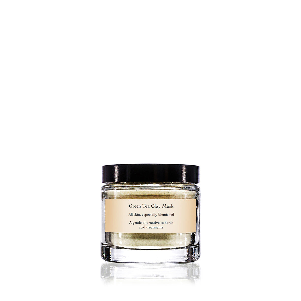 evanhealy green tea clay mask product in glass jar with black lid