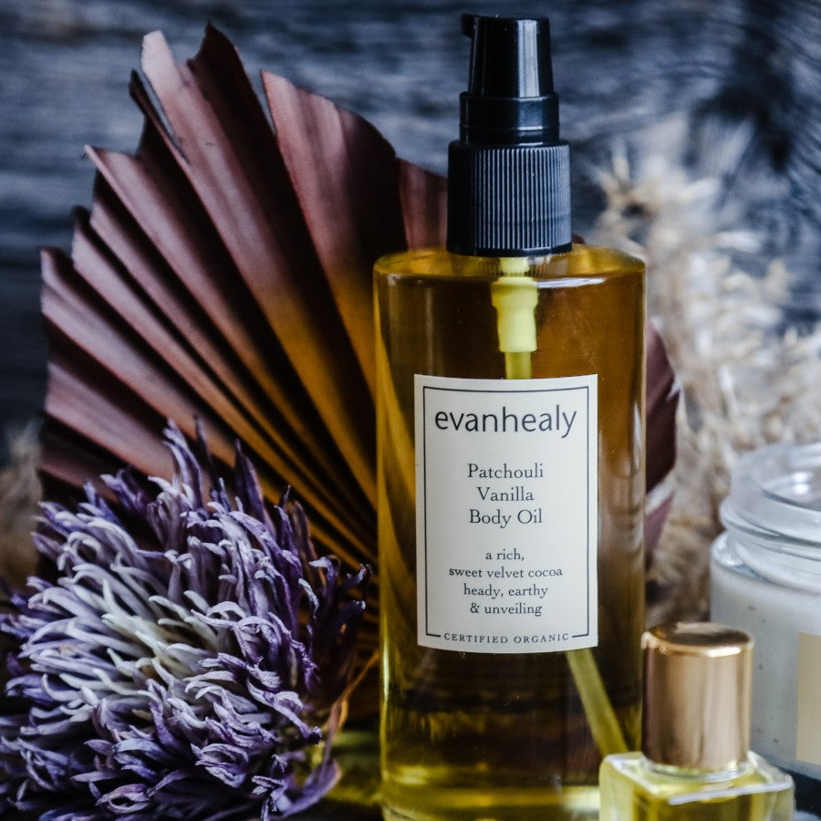 patchouli products with body oil moisturizer and perfume