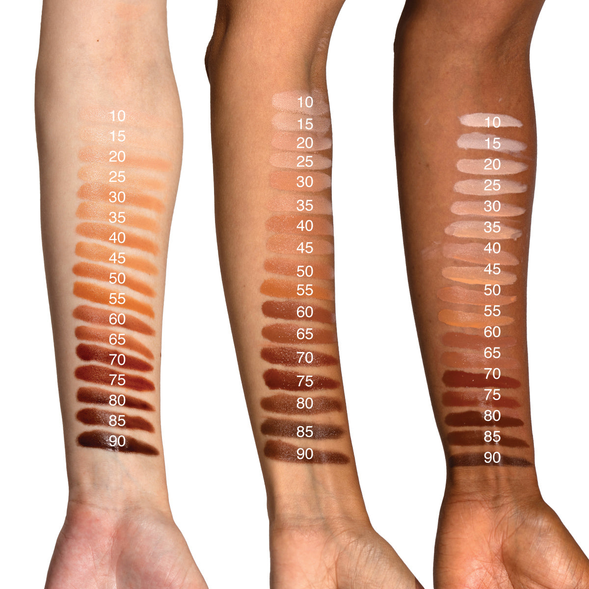mineral pigment shades on different models arms